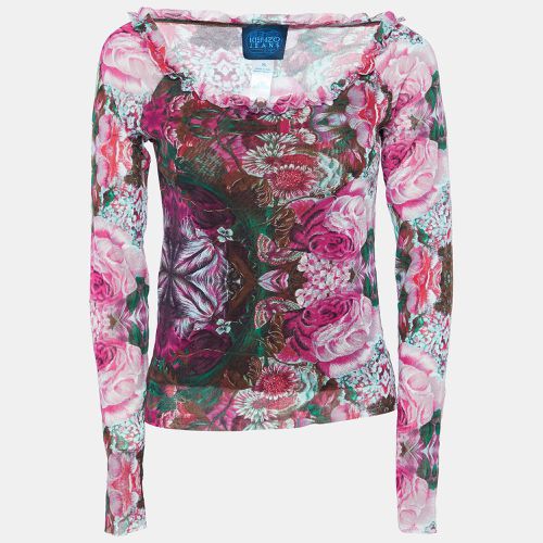 Kenzo Jeans Pink Floral Print Knit Ruffled Neck Top XL - Kenzo Jeans - Modalova