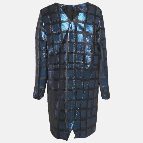 Kenzo Metallic Blue/Black Square Jacquard V-Neck Shift Dress L - Kenzo - Modalova