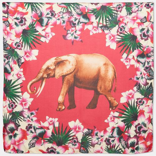 Kenzo Pink Elephant and Floral Print Silk Scarf - Kenzo - Modalova