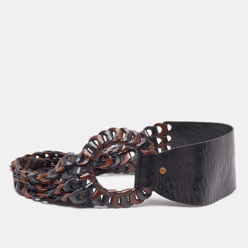 Kenzo Brown/Black Link Leather Round Buckle Waist Belt - Kenzo - Modalova