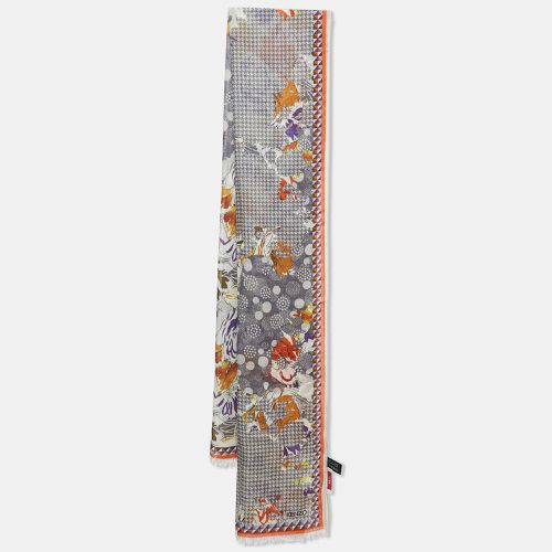 Kenzo Grey Houndstooth Floral Print Wool & Silk Stole - Kenzo - Modalova