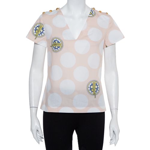 Kenzo Beige Polka Dot Logo Printed Cotton V-Neck Top S - Kenzo - Modalova