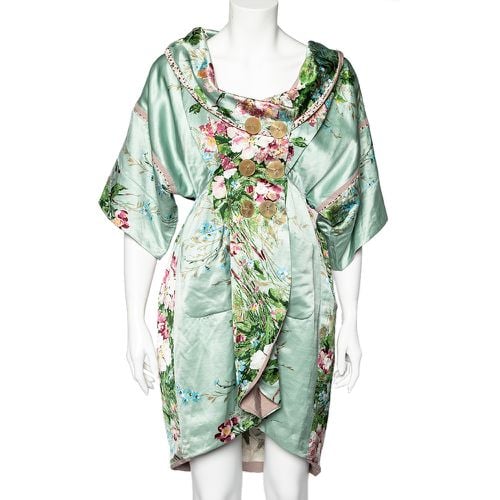 Kenzo Mint Green Floral Print Linen Blend Double Breasted Coat M - Kenzo - Modalova