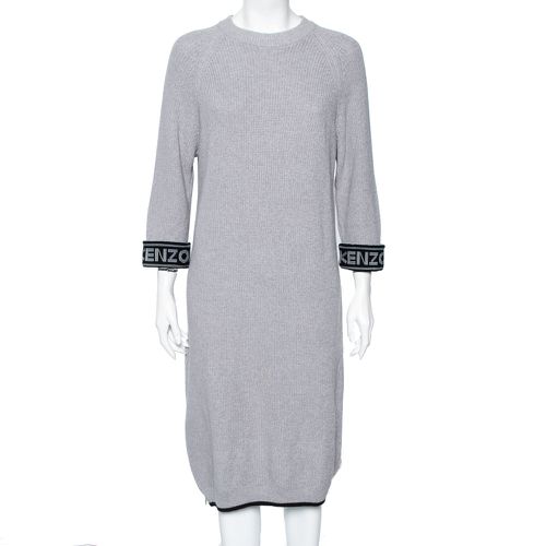 Kenzo Grey Knit Logo Trimmed Detailed Long Sleeve Sweater Dress S - Kenzo - Modalova