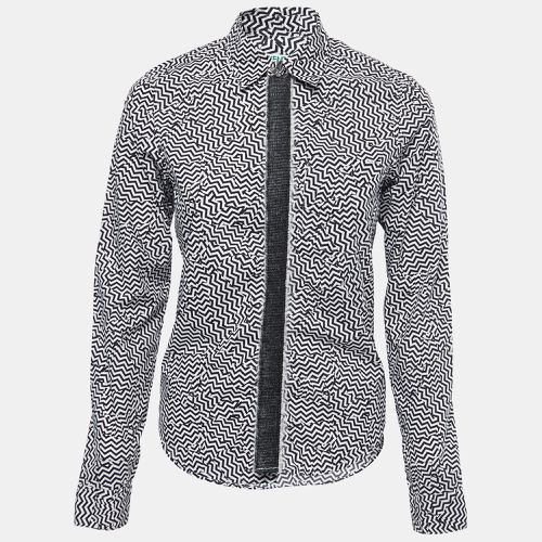 Kenzo Black Zig-Zag Printed Cotton Tape Detail Shirt S - Kenzo - Modalova