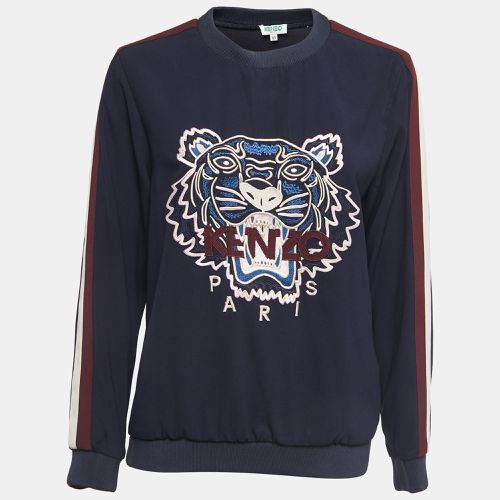 Kenzo Navy Blue Logo Embroidered Crepe Crew Neck Sweatshirt XS - Kenzo - Modalova