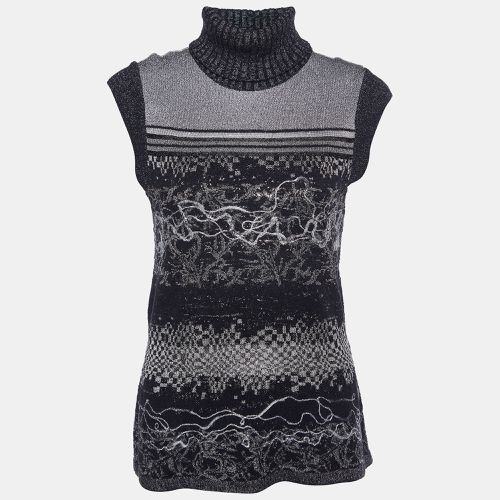 Kenzo Black Intarsia Lurex Knit Sleeveless Turtleneck Sweater L - Kenzo - Modalova