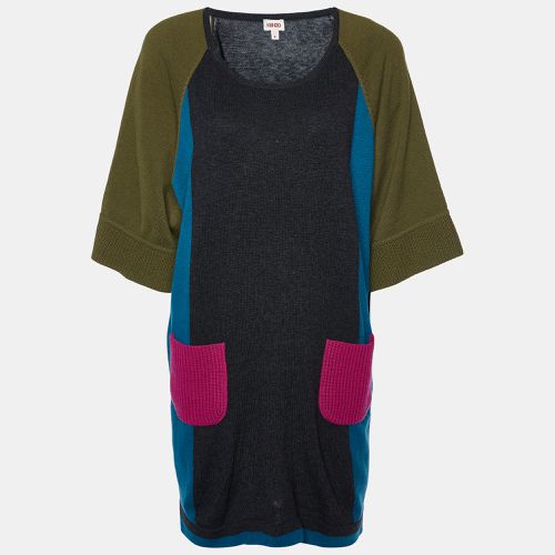 Kenzo Grey Colorblock Wool Knit Sweater Dress S - Kenzo - Modalova