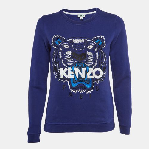 Kenzo Blue Logo Embroidered Cotton Crew Neck Sweatshirt S - Kenzo - Modalova