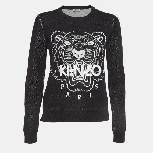 Kenzo Black Tiger Logo Embroidered Wool Blend Crew Neck Sweater S - Kenzo - Modalova