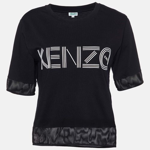 Kenzo Black Logo Print Cotton Mesh Detail T-Shirt S - Kenzo - Modalova