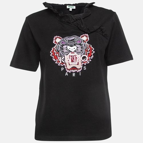 Kenzo Black Tiger Embroidered Cotton Ruffled T-Shirt S - Kenzo - Modalova