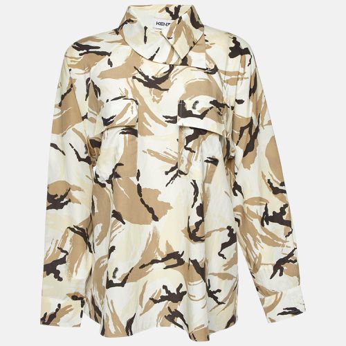 Kenzo Beige Camouflage Print Silk Blend Asymmetric Shirt S - Kenzo - Modalova