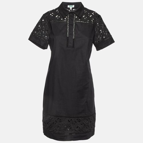 Kenzo Black Cotton Poplin Lace Detailed Short Sleeve Dress M - Kenzo - Modalova