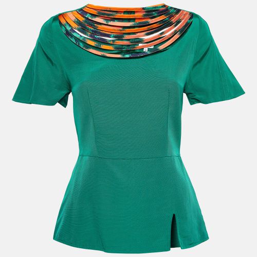 Kenzo Green Cotton Blend Patterned Neck Top S - Kenzo - Modalova