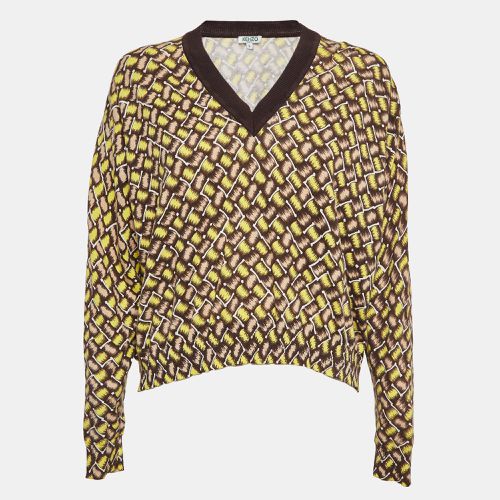 Kenzo Yellow Patterned Cotton Knit V-Neck Sweater S - Kenzo - Modalova