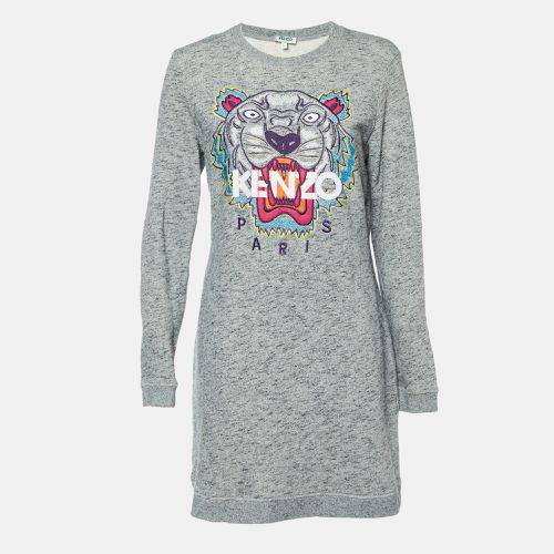 Kenzo Grey Melange Knit Tiger Embroidered Sweater Dress L - Kenzo - Modalova