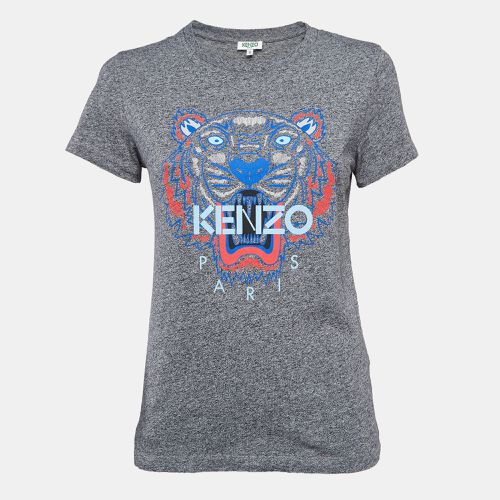 Kenzo Grey Lion Print Melange Knit T-Shirt S - Kenzo - Modalova