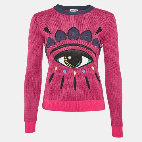 Kenzo Pink Logo Eye Embroidered Wool Knit Crew Neck Sweater XS - Kenzo - Modalova