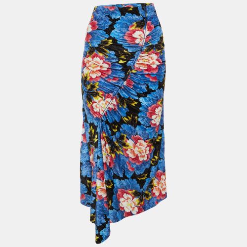 Kenzo Blue Floral Printed Velvet Ruched Midi Skirt M - Kenzo - Modalova