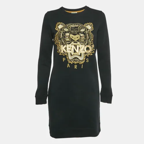 Kenzo Black Tiger Embroidered Cotton Mini Dress S - Kenzo - Modalova