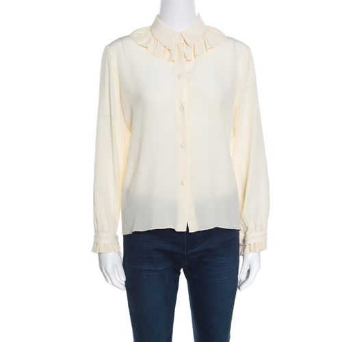 Kenzo Cream Ruffled Trim Detail Long Sleeve Silk Blouse M - Kenzo - Modalova