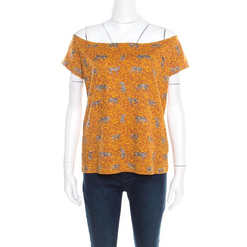 Kenzo Mustard Scribble Print Cotton Off Shoulder Top XL - Kenzo - Modalova