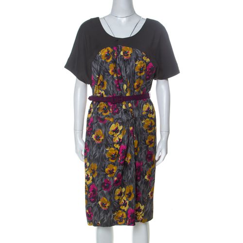 Kenzo Grey Floral Brushstroke Print Stretch Cotton Belted Dress M - Kenzo - Modalova