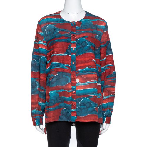 Kenzo Maroon Cloud Print Chiffon Long Sleeve Blouse L - Kenzo - Modalova