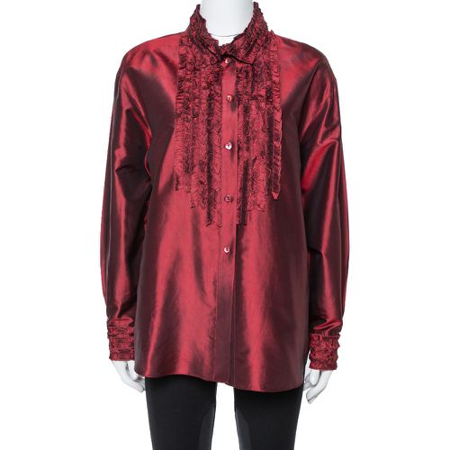 Kenzo Maroon Silk Ruffled Detail Long Sleeve Blouse M - Kenzo - Modalova