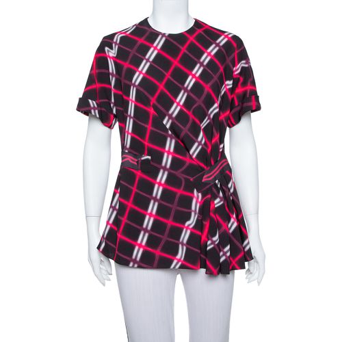 Kenzo Black Plaid Pattern Printed Crepe Waist Inset Tie Detail Top M - Kenzo - Modalova