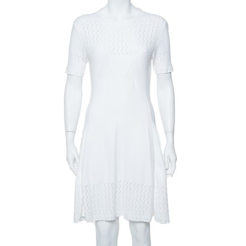 Kenzo White Perforated Knit Fit & Flare Dress L - Kenzo - Modalova