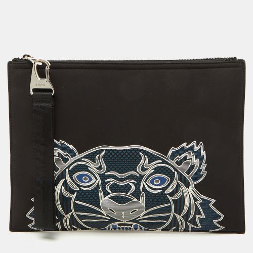 Kenzo Black Fabric Tiger Print Flat Zip Pouch - Kenzo - Modalova