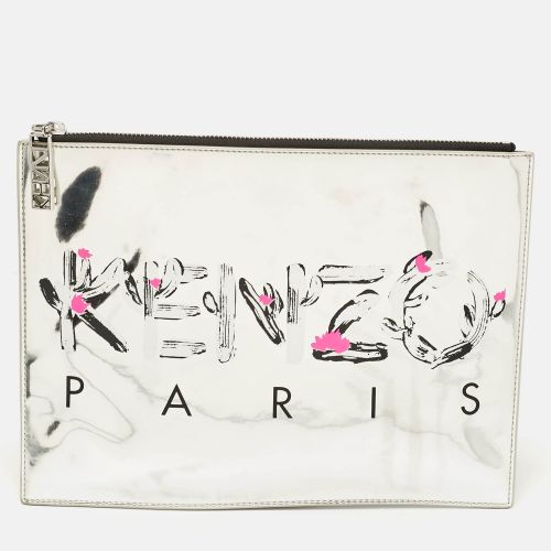 Kenzo Silver Patent Leather Logo Printed Zip Pouch - Kenzo - Modalova