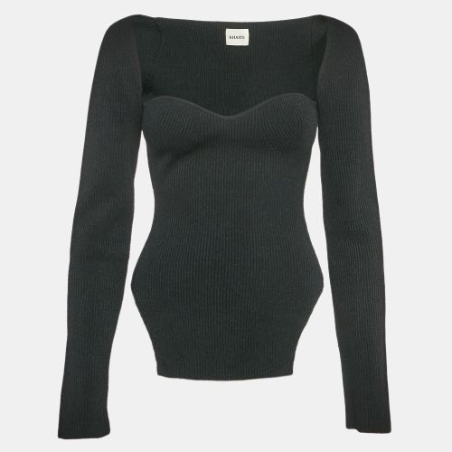 Khaite Black Rib Knit Sweetheart Neck Full Sleeve Top L - Khaite - Modalova