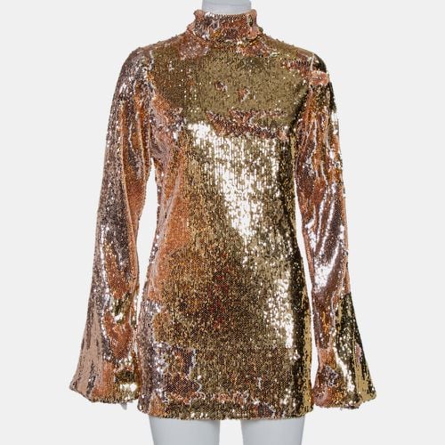 Halpern Gold Sequin Embellished Knit Bell Sleeve Detail Mini Dress S - Halpern - Modalova