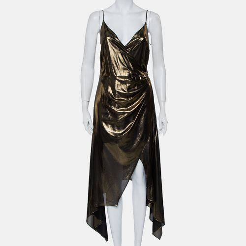 Gold Lame' Faux Wrap Asymmetrical Hem Dress M - Haney - Modalova