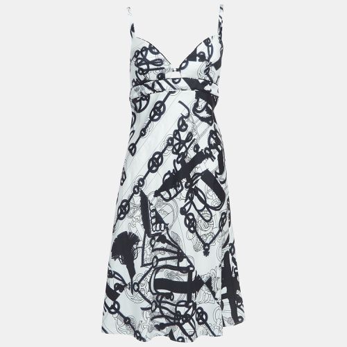 Hermes White/Black Printed Silk Twill Midi Dress M - Hermes - Modalova