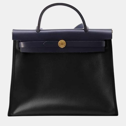 Hermes Herbag Zip Le Tourne Black/Blue Nuit Toile H Berline Vache Hunter Leather Size PM - Hermes - Modalova