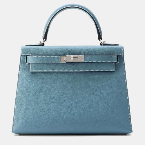 Hermes Bleu Jean Leather Kelly Sellier 28 Top Handle Bag - Hermes - Modalova