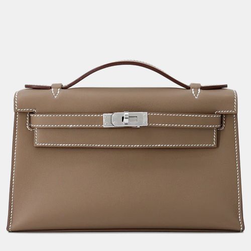 Hermes Pochette Kelly Etoupe Swift Leather Clutch - Hermes - Modalova