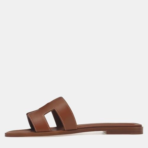 Hermes Brown Calfskin Leather Oran Sandal 37 - Hermes - Modalova