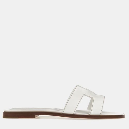 Hermes Blanc Calfskin Leather Oran Sandal 37 - Hermes - Modalova