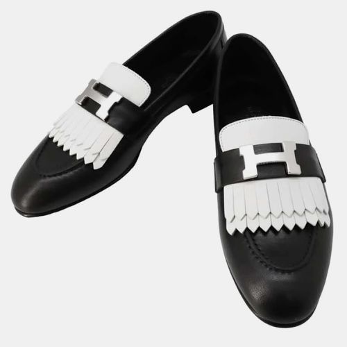 Hermes Black/White Chevres Mocassins royale loafers Size 35H - Hermes - Modalova