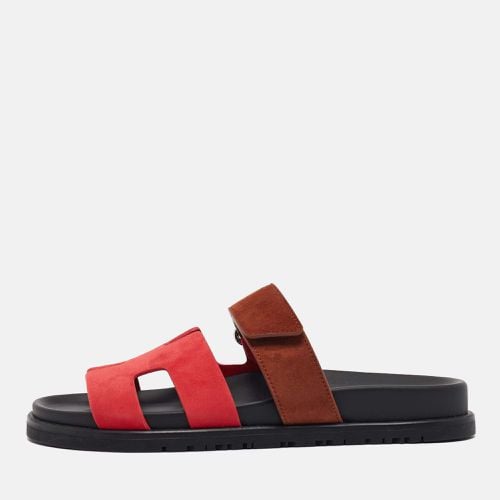 Hermès Red/Brown Suede Chypre Sandals Size 36 - Hermes - Modalova