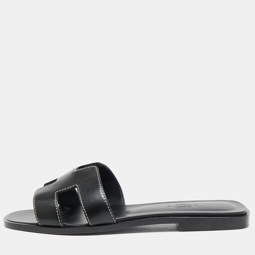 Hermes Black Leather Oran Flat Slide Sandals Size 38 - Hermes - Modalova