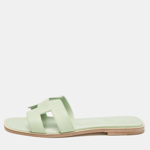 Hermes Green Leather Oran Flat Slides Size 38 - Hermes - Modalova