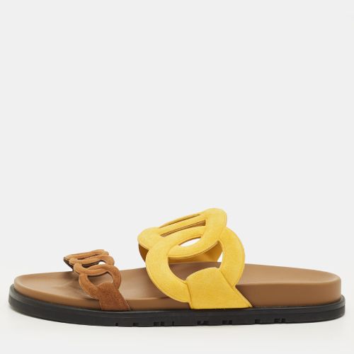 Hermes Extra Size 39 Yellow/Brown Suede Flat Sandals - Hermes - Modalova