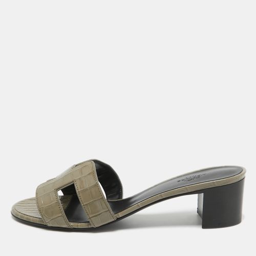 Hermes Grey Alligator Mississippiensis Oasis Slide Sandals Size 38 - Hermes - Modalova