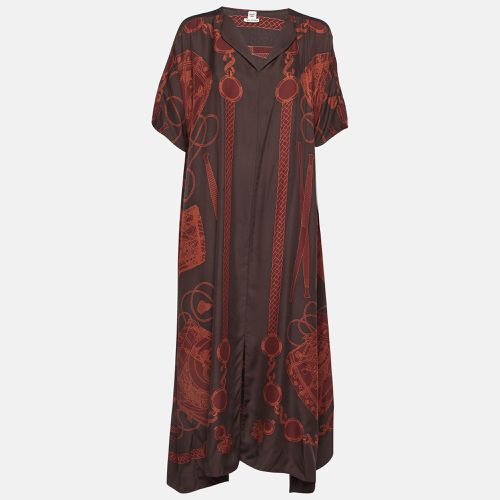 Hermes Brown Les Tambours Print Silk Tunic Midi Dress L - Hermes - Modalova